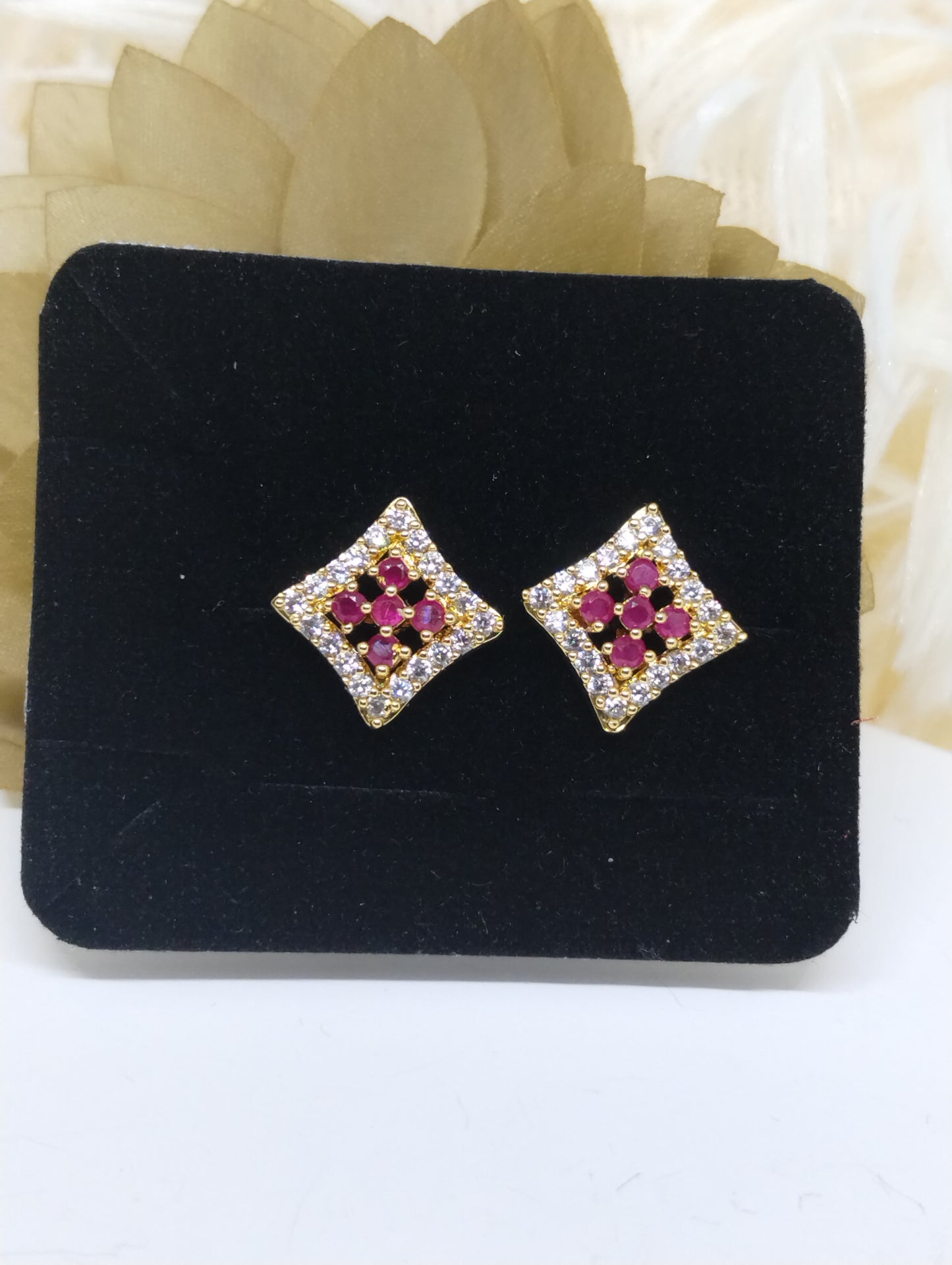 Crimson Cluster American Diamond Stud Earrings