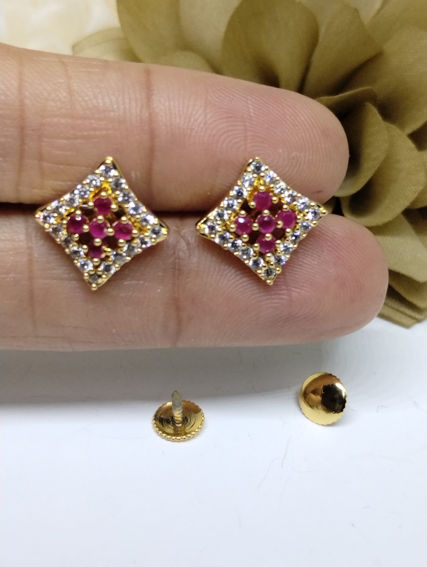 Crimson Cluster American Diamond Stud Earrings