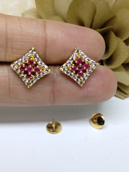 Crimson Cluster American Diamond Stud Earrings