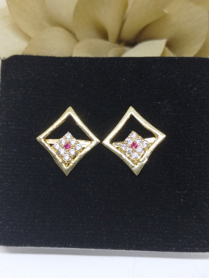 Crimson Glint American Diamond Stud Earrings