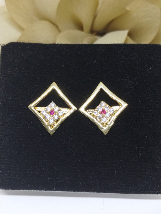 Crimson Glint American Diamond Stud Earrings