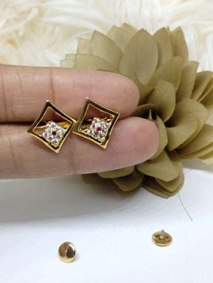 Crimson Glint American Diamond Stud Earrings