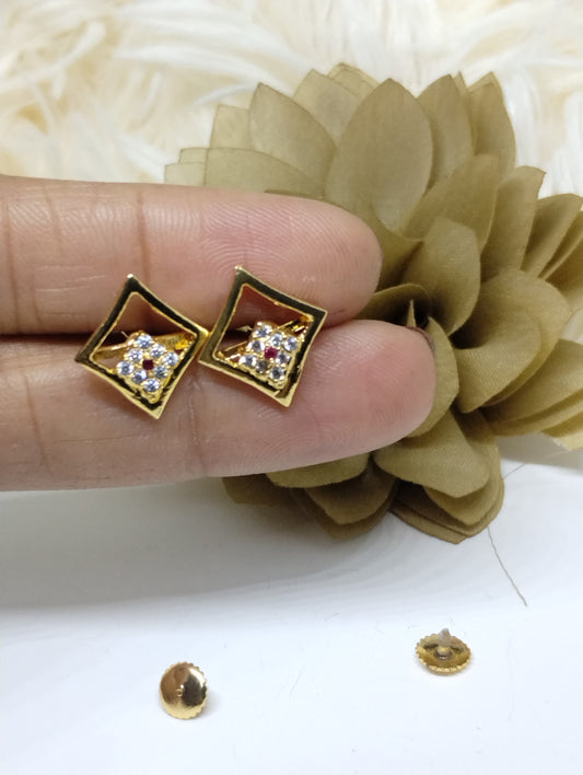 Crimson Glint American Diamond Stud Earrings