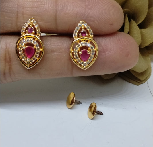 Ruby Royale American Diamond Stud Earrings