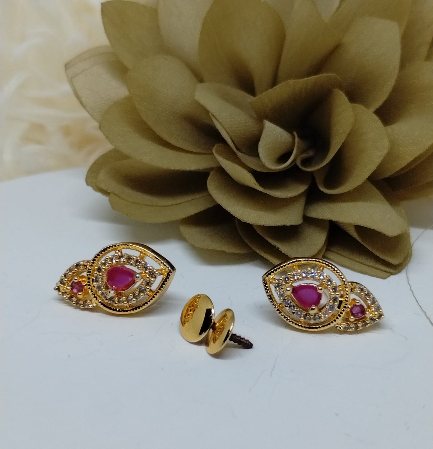 Ruby Royale American Diamond Stud Earrings