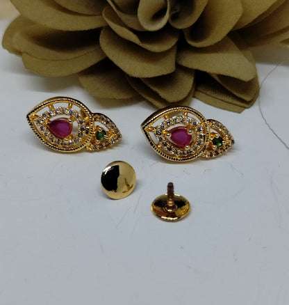 Ethereal Glow Ruby-Green American Diamond Stud Earrings