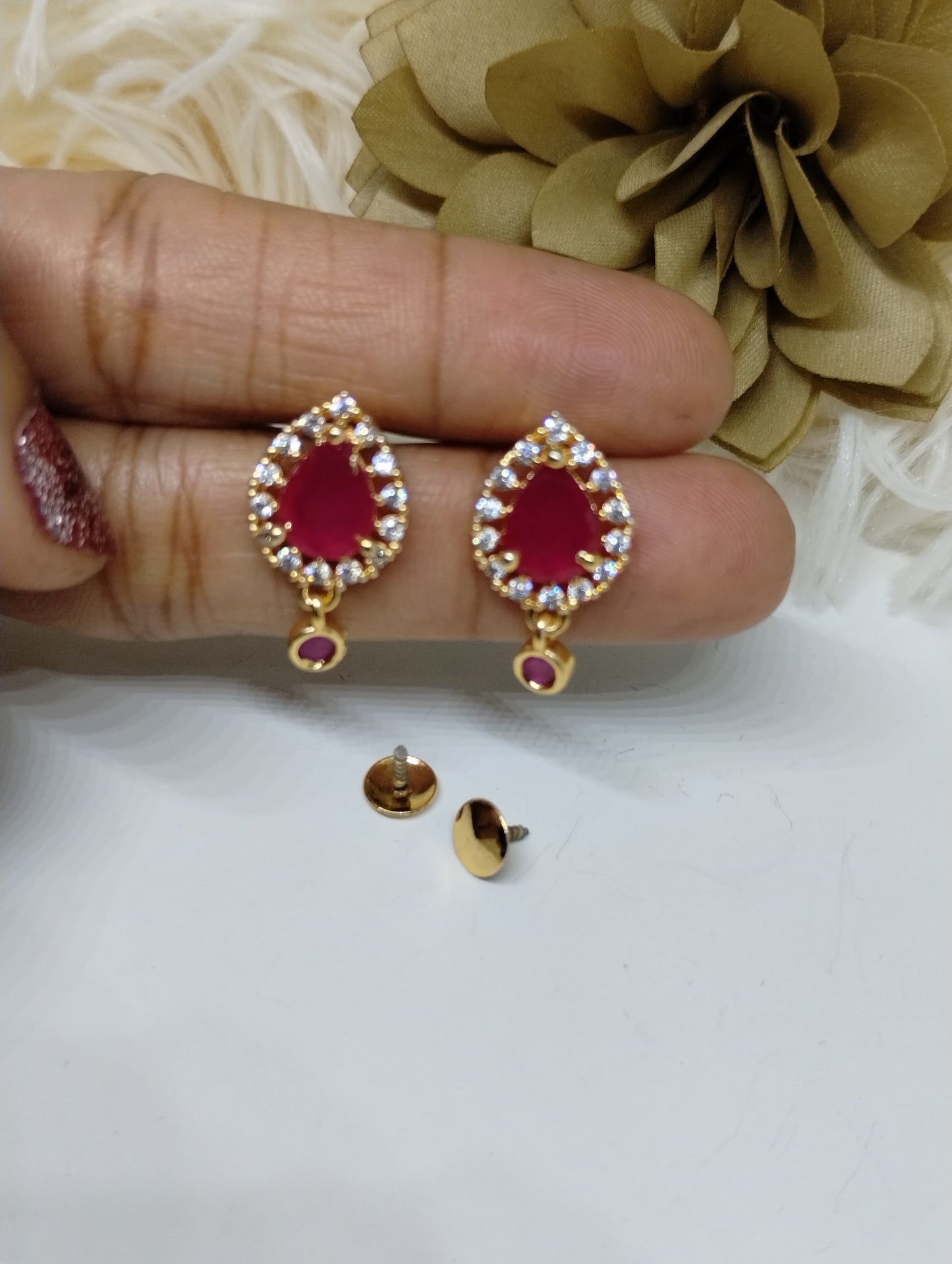 Pink Royale American Diamond Drop Earrings