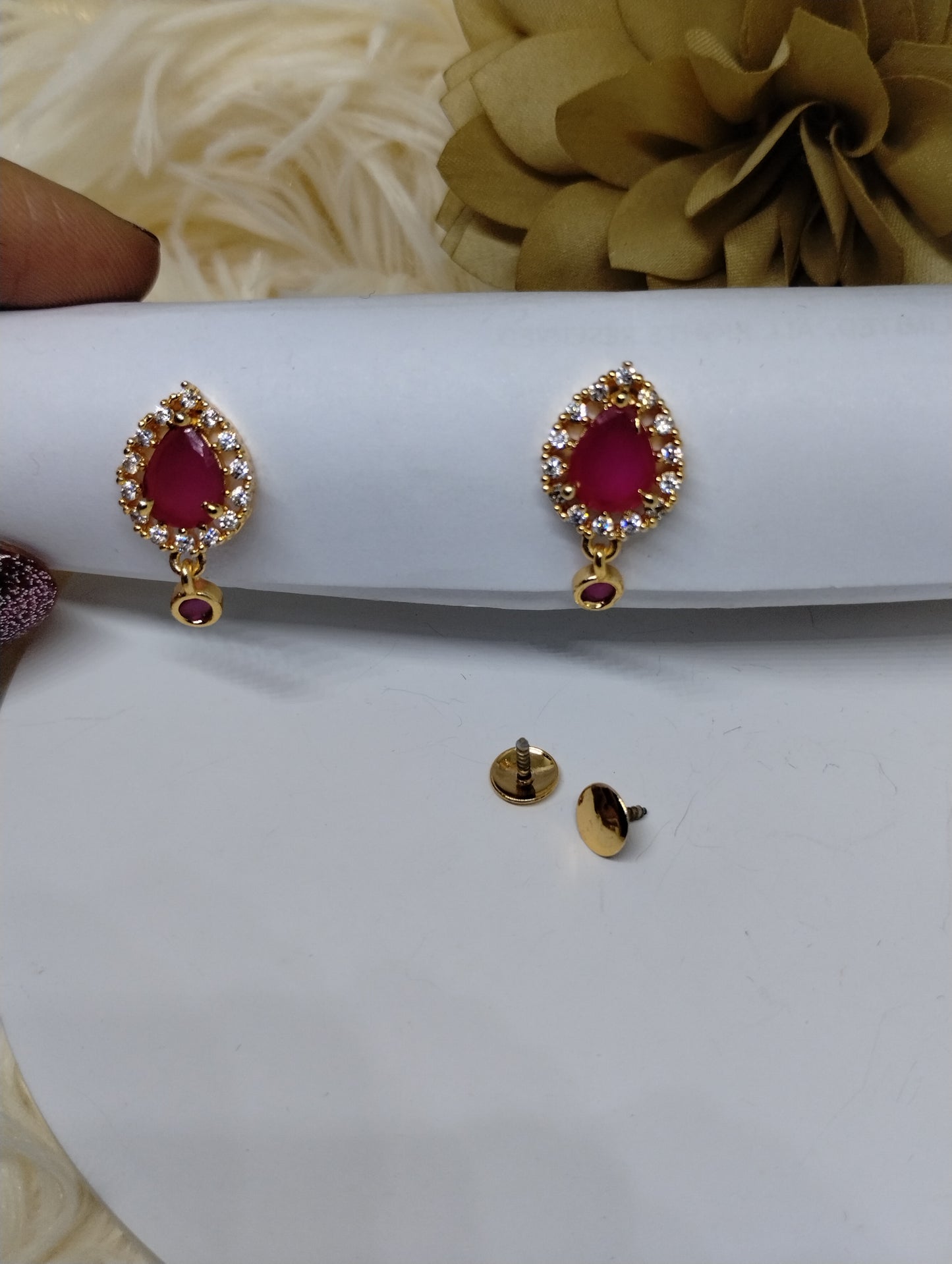 Pink Royale American Diamond Drop Earrings