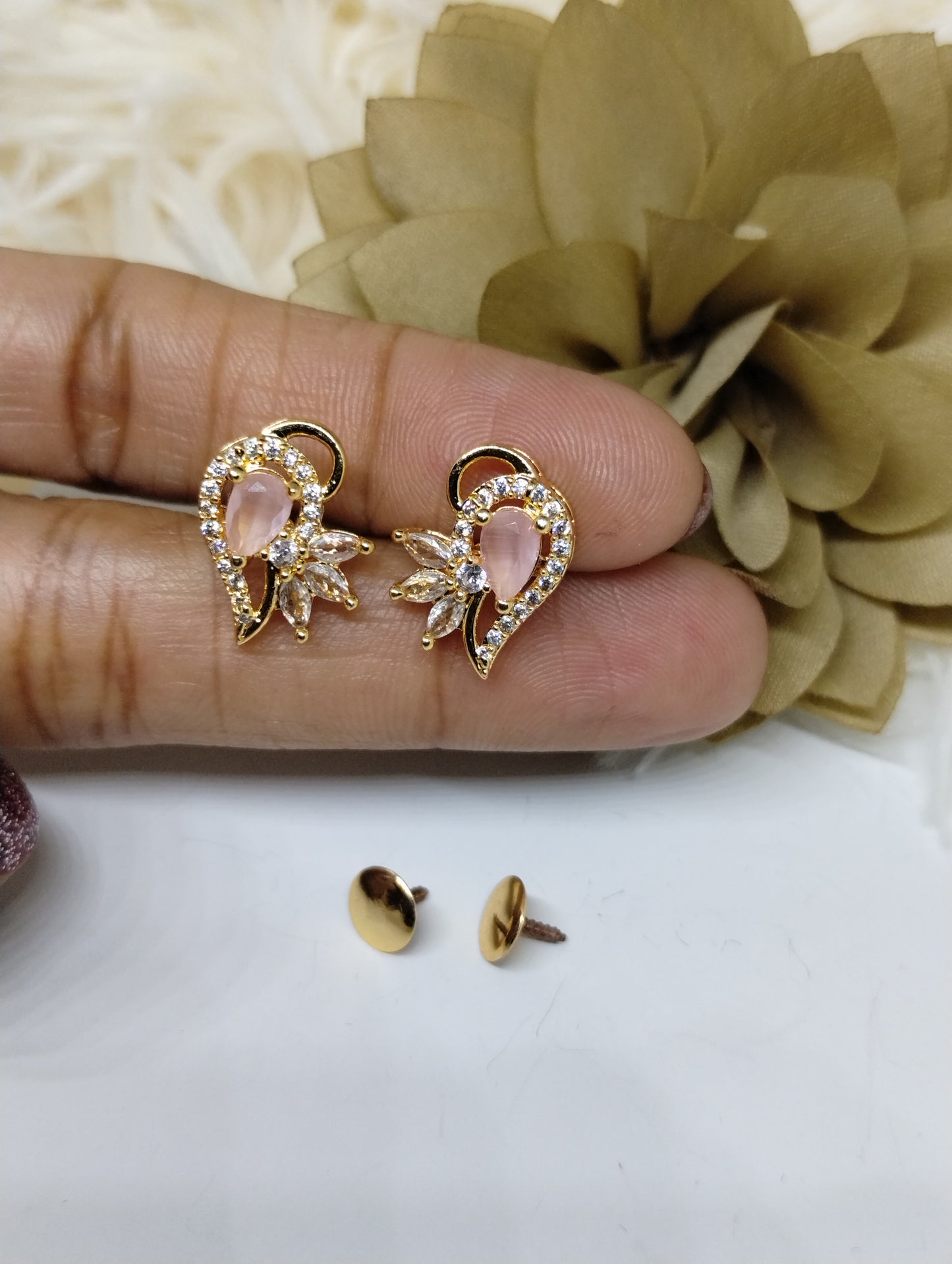 Blush Petal American Diamond Stud Earrings