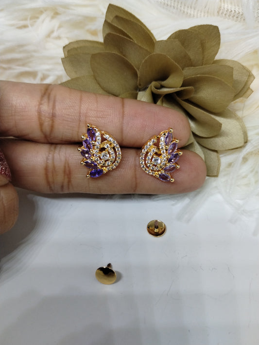 Lavender Leaf American Diamond Stud Earrings