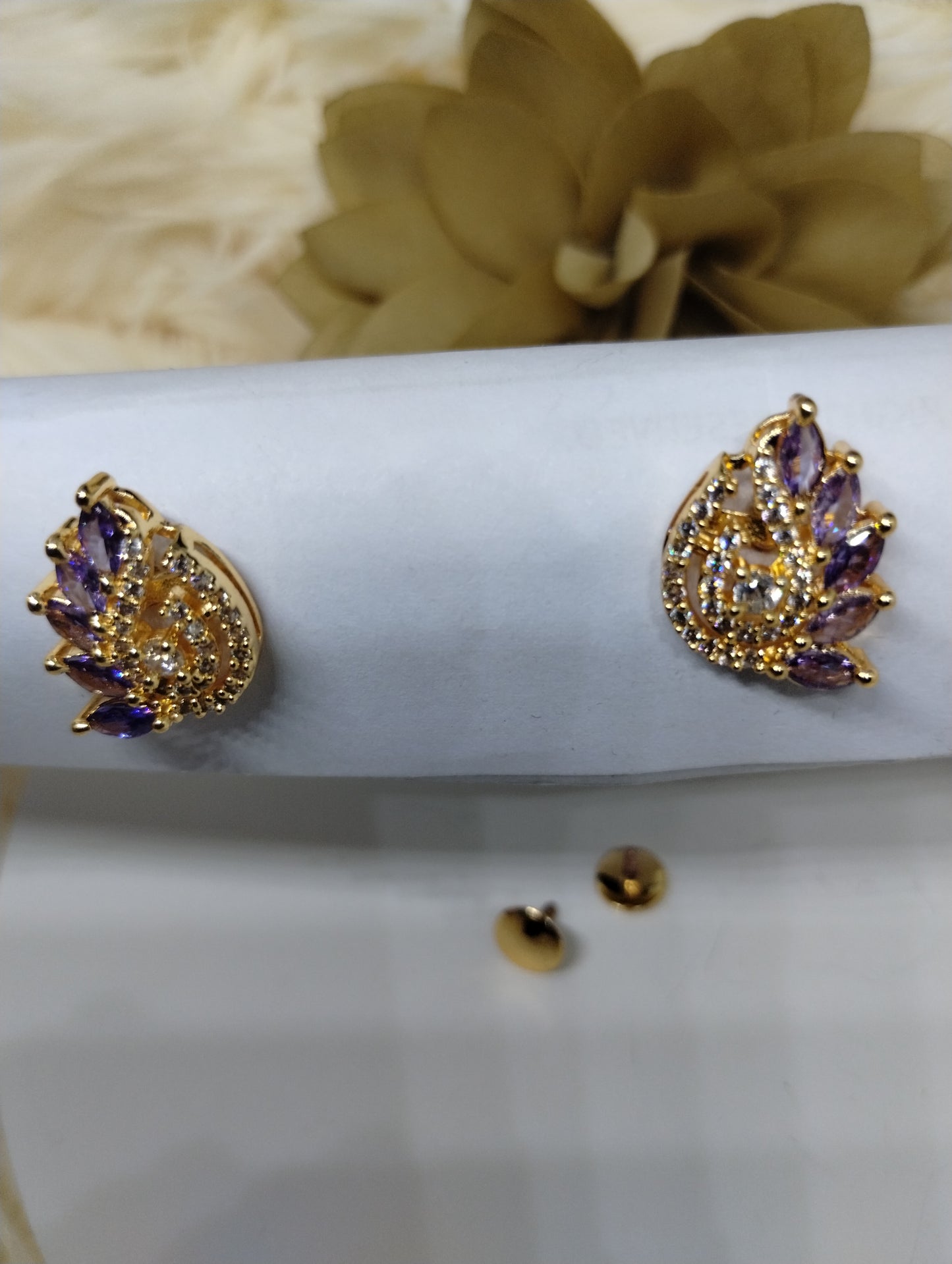 Lavender Leaf American Diamond Stud Earrings