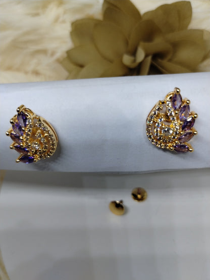 Lavender Leaf American Diamond Stud Earrings