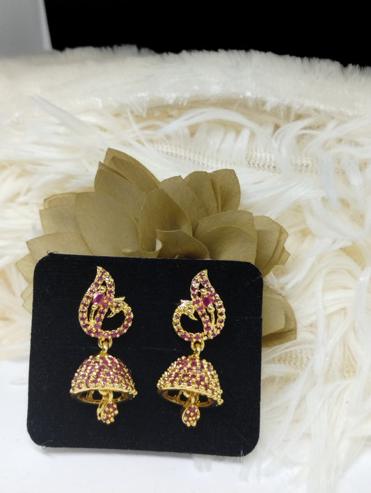 Rosy Radiance American Diamond Jhumka Earrings