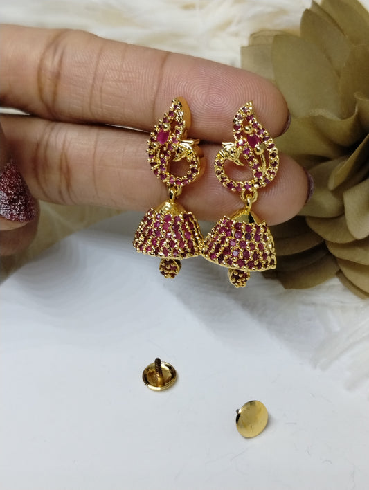 Rosy Radiance American Diamond Jhumka Earrings