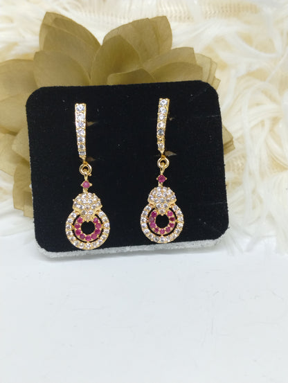 Rosette Gleam Pink American Diamond Dangler Earrings