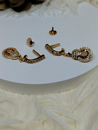 Rosette Gleam Pink American Diamond Dangler Earrings