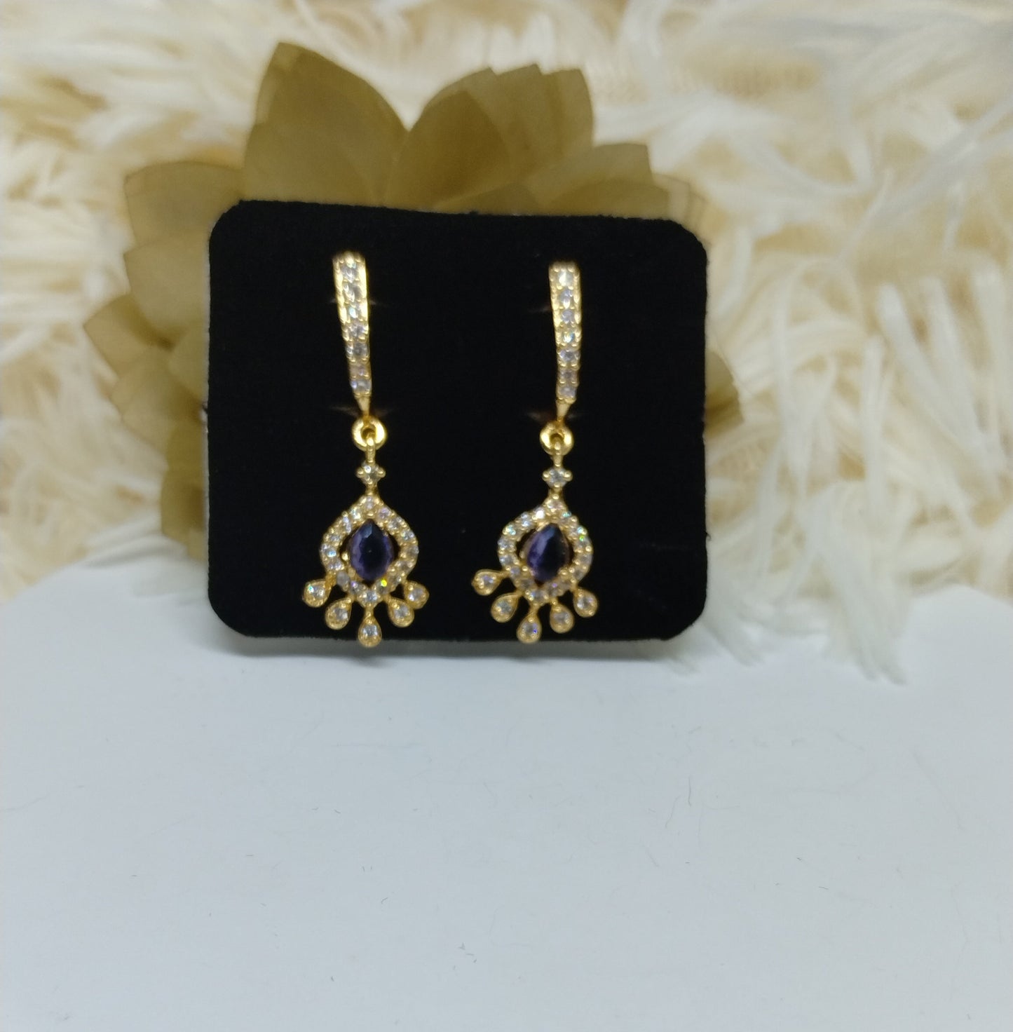 Teardrop Royal AD Earrings with Violet Stone