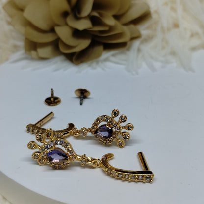 Teardrop Royal AD Earrings with Violet Stone