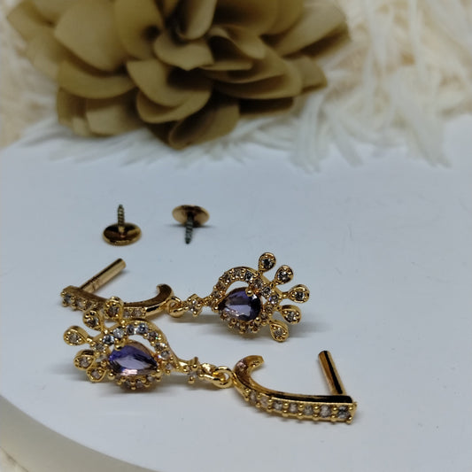 Teardrop Royal AD Earrings with Violet Stone