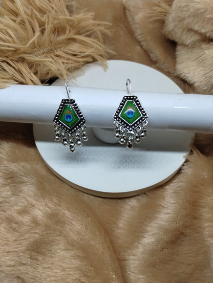 Mayura Charm Oxidized Dangle Earrings