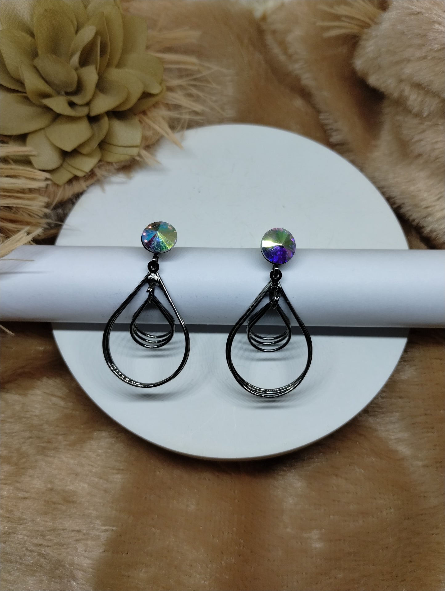 Aurora Noir Geometric Drop Earrings