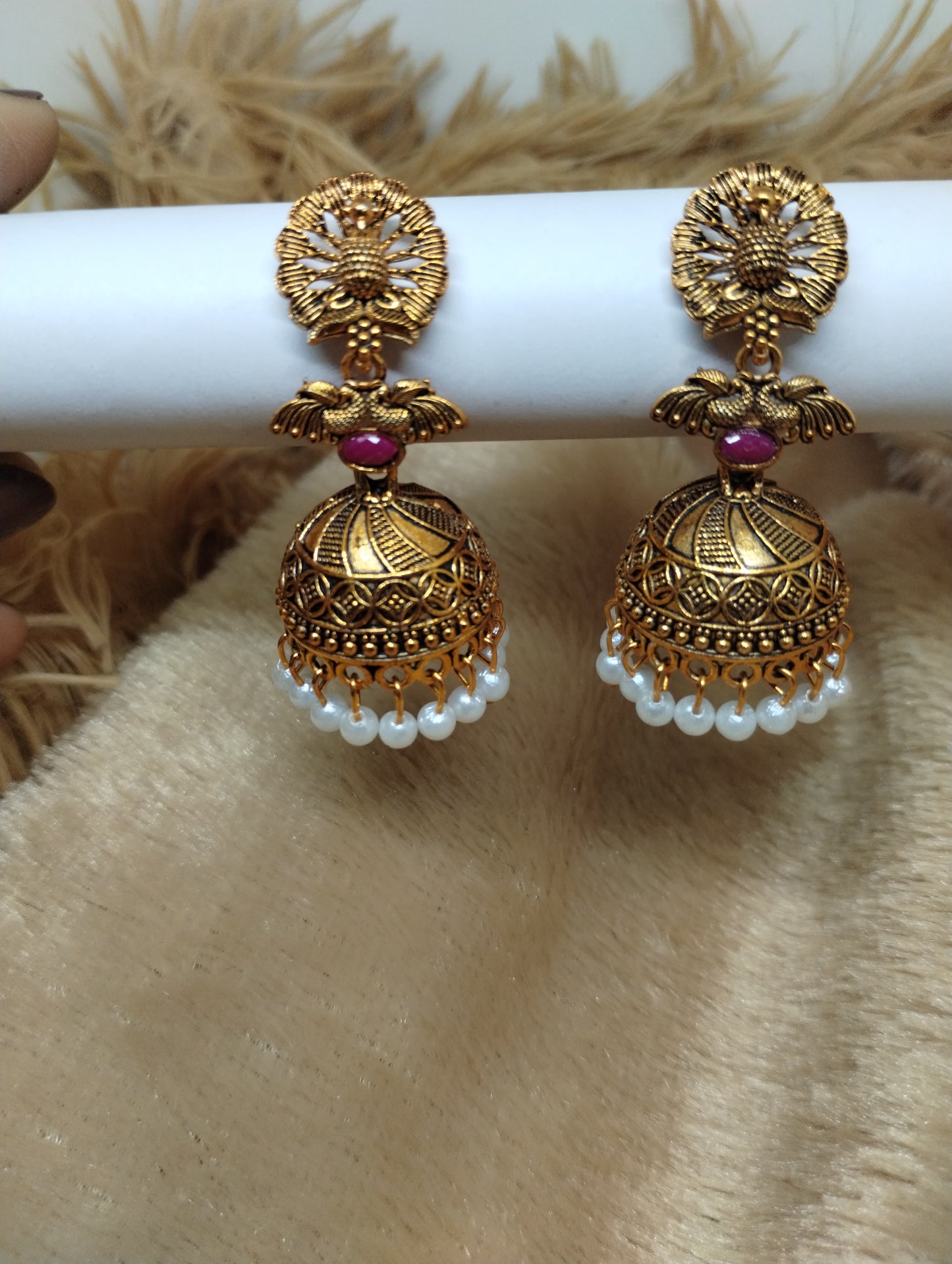 Royal Peacock Pearl Jhumka Earrings