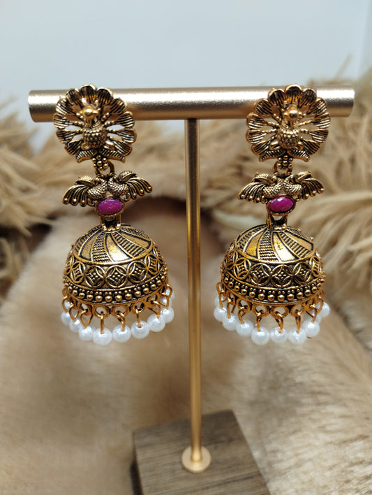 Royal Peacock Pearl Jhumka Earrings