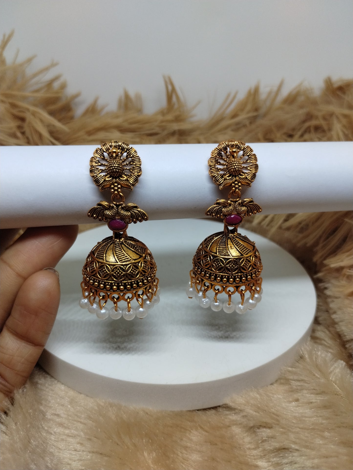 Royal Peacock Pearl Jhumka Earrings