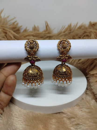 Royal Peacock Pearl Jhumka Earrings
