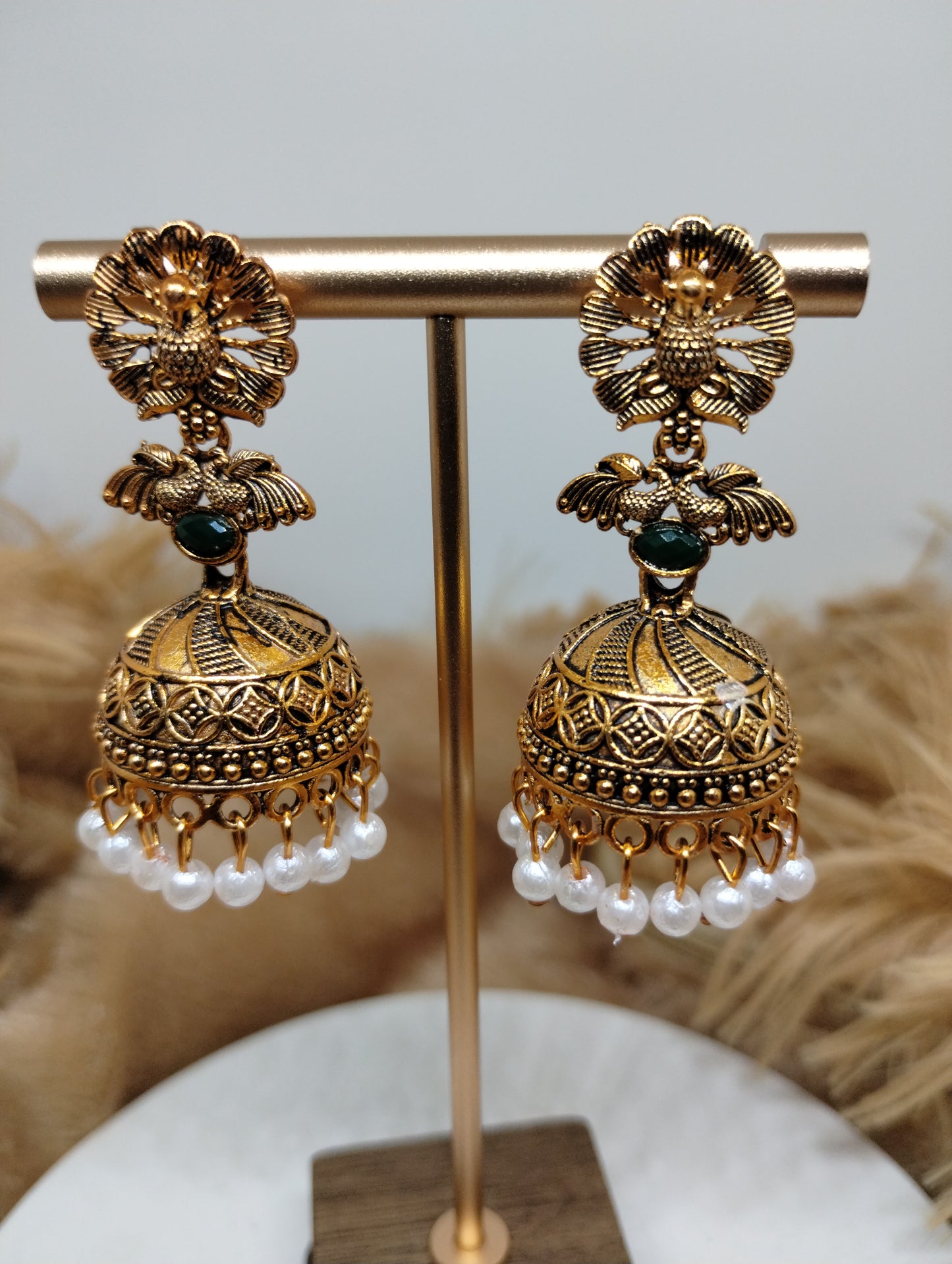 Royal Peacock Pearl Jhumka Earrings