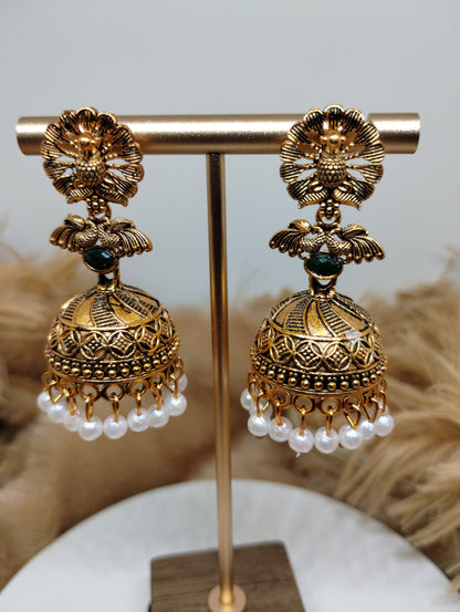 Royal Peacock Pearl Jhumka Earrings
