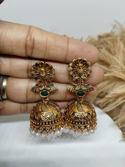 Royal Peacock Pearl Jhumka Earrings