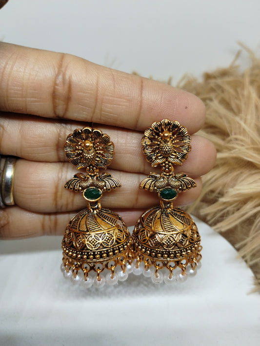 Royal Peacock Pearl Jhumka Earrings