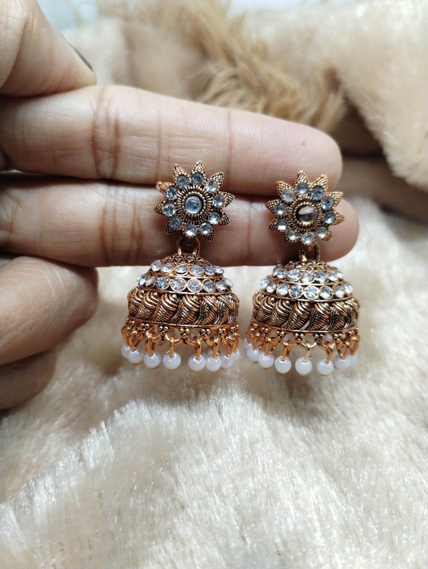 Antique Crystal Jhumka Earrings