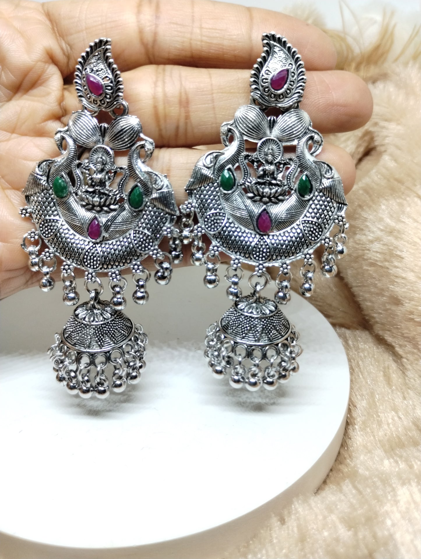Lakshmi Temple Chandbali Jhumka Earrings