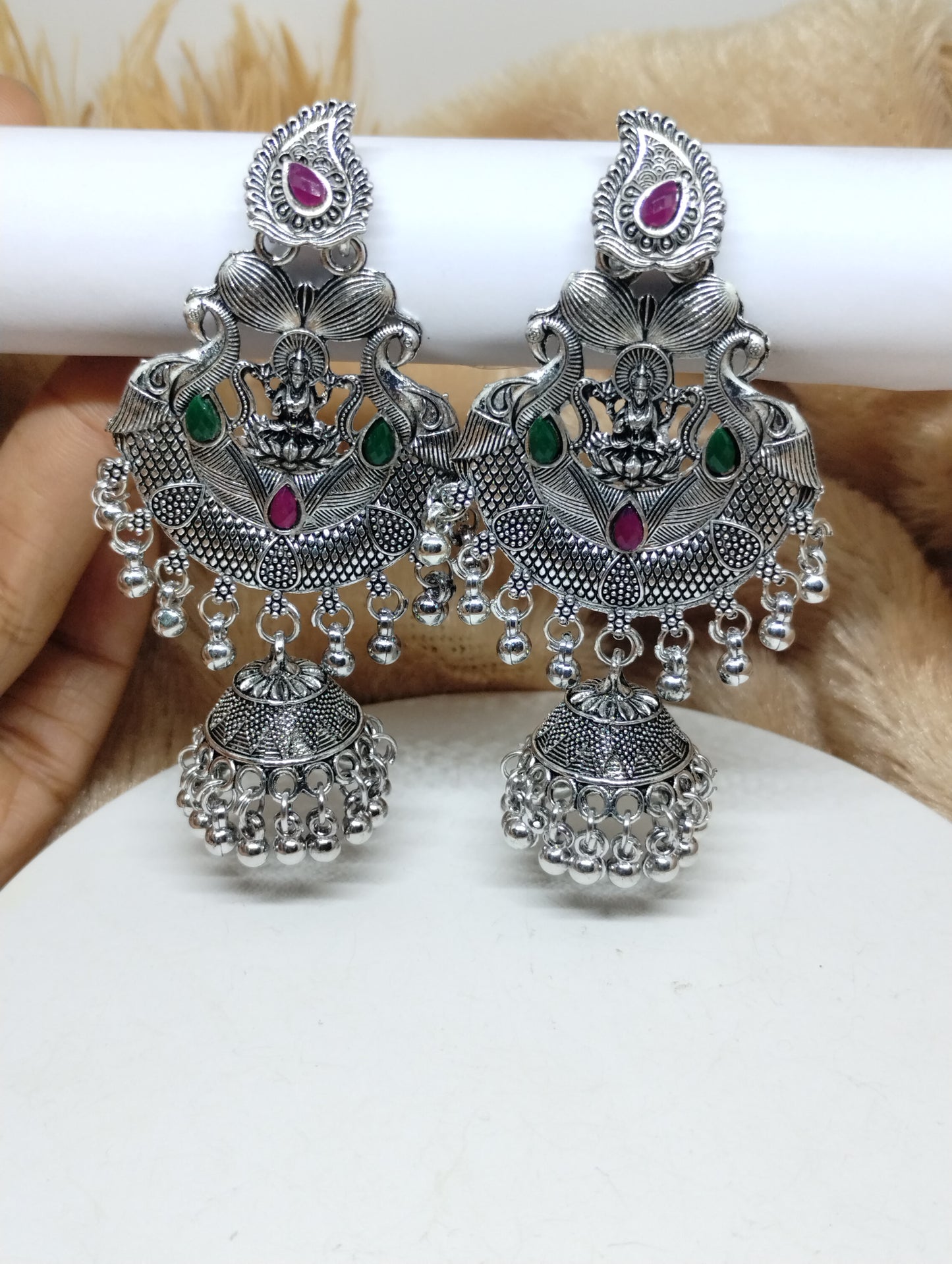 Lakshmi Temple Chandbali Jhumka Earrings