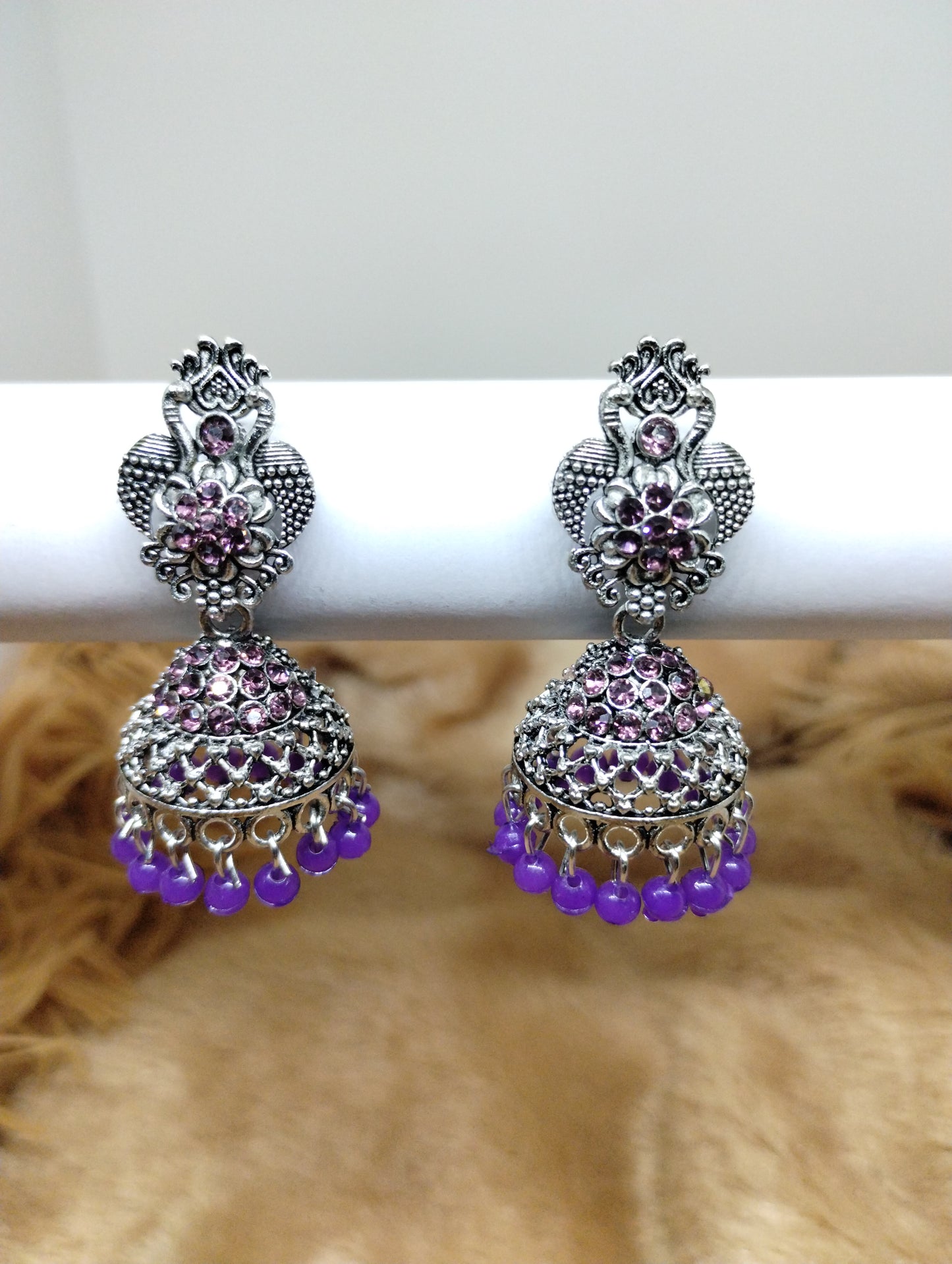Floral Crystal Oxidised Jhumkas
