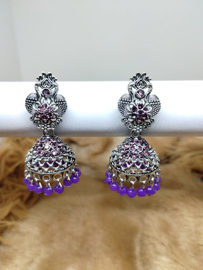 Floral Crystal Oxidised Jhumkas