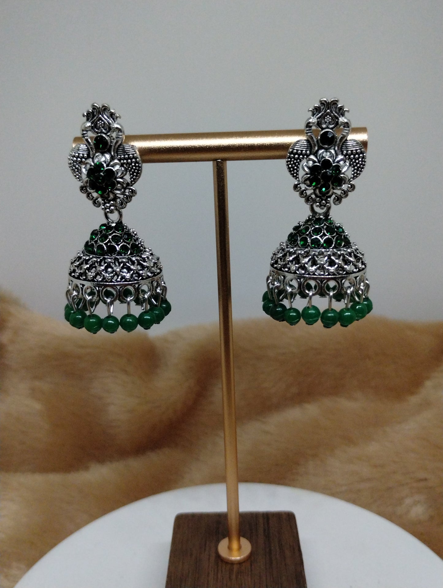 Floral Crystal Oxidised Jhumkas