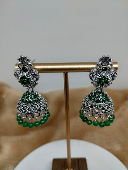Floral Crystal Oxidised Jhumkas