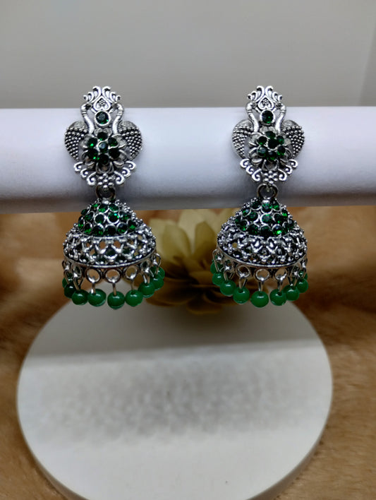 Floral Crystal Oxidised Jhumkas