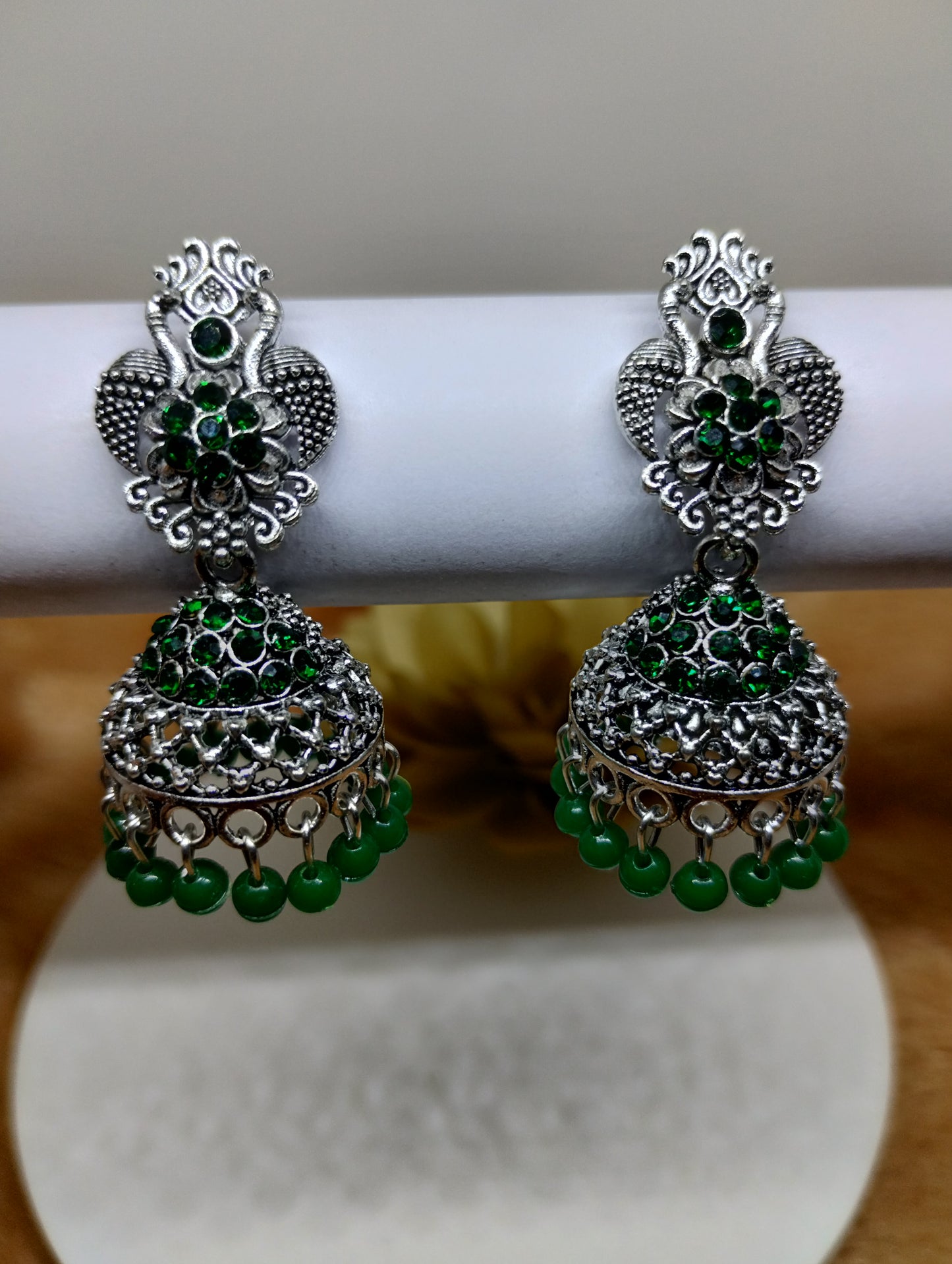 Floral Crystal Oxidised Jhumkas