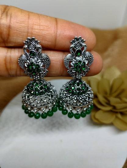 Floral Crystal Oxidised Jhumkas