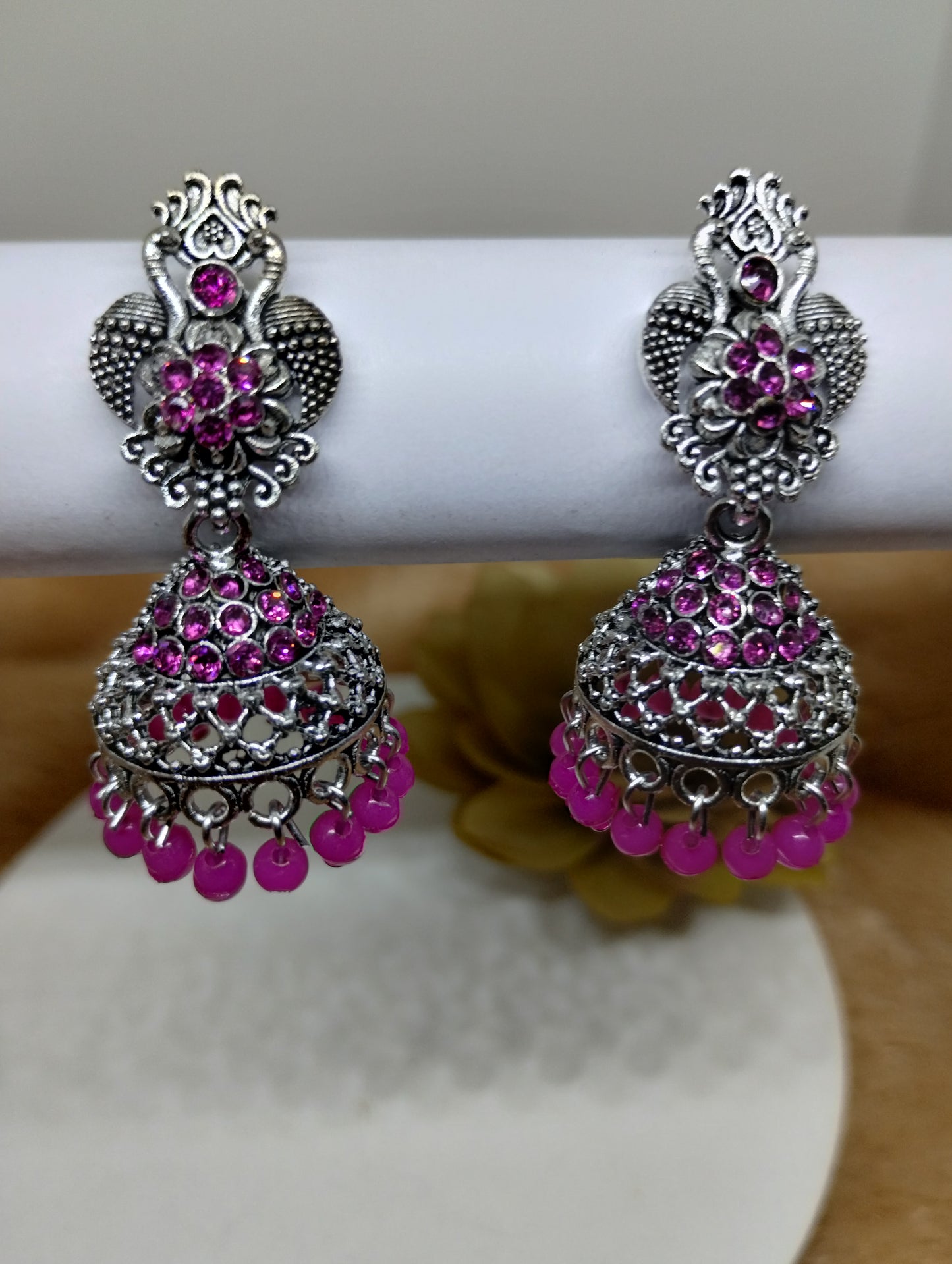 Floral Crystal Oxidised Jhumkas