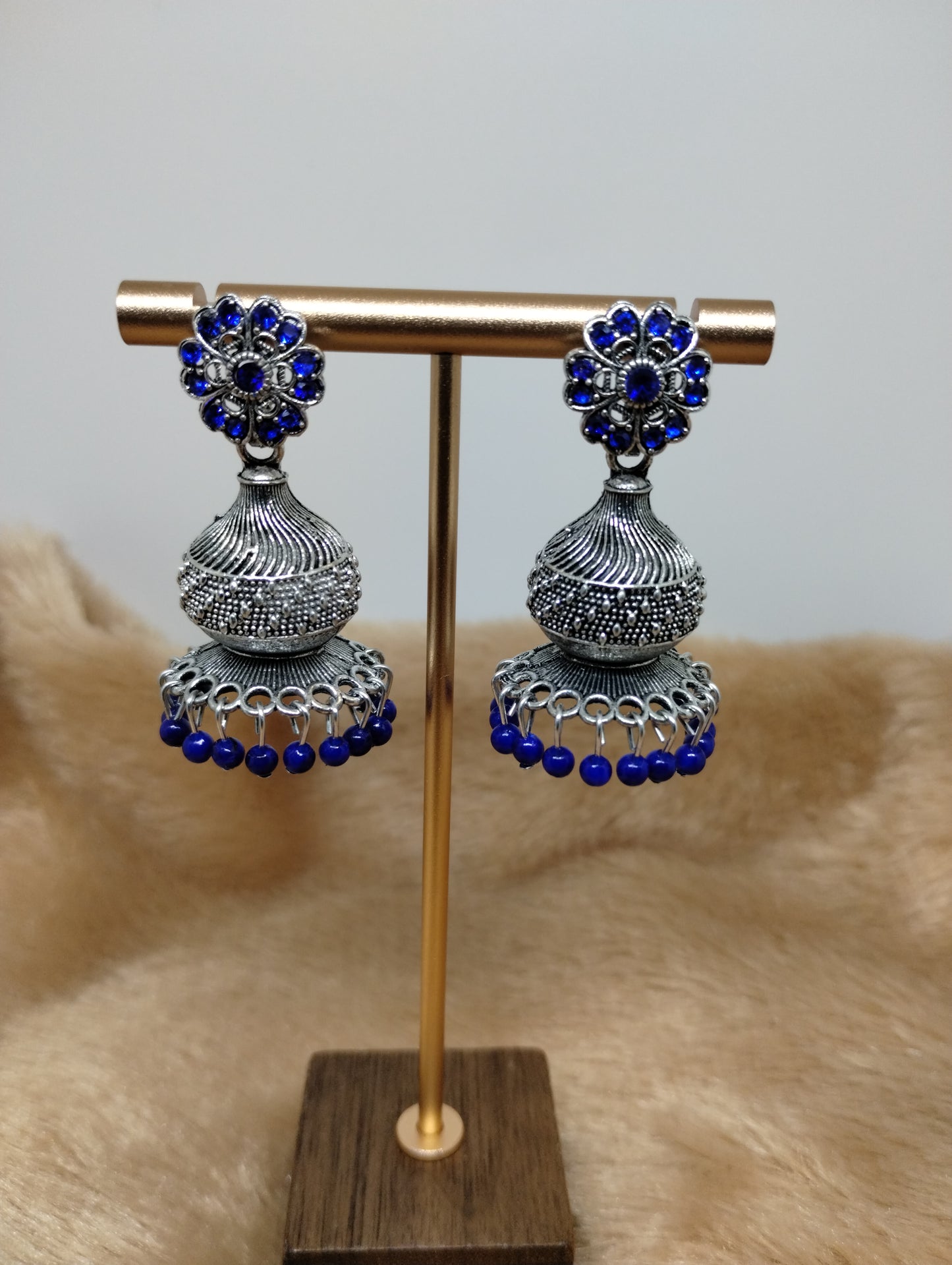 Floral Dome Oxidised Jhumkas