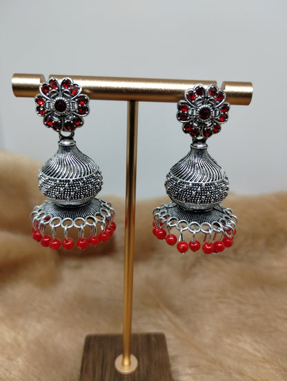 Floral Dome Oxidised Jhumkas