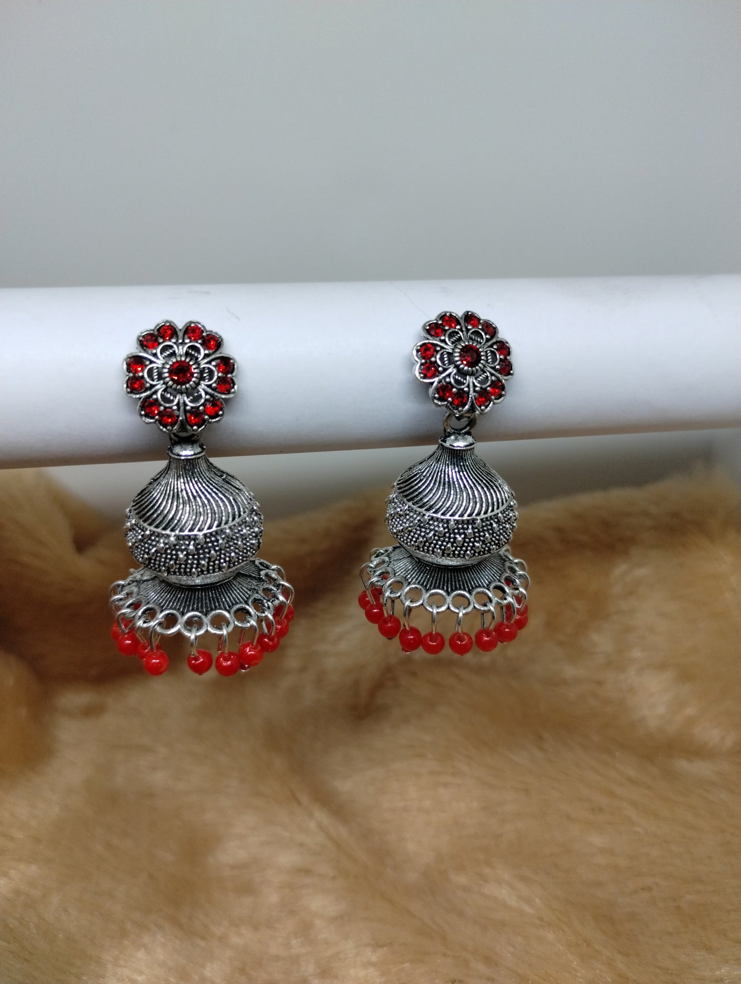 Floral Dome Oxidised Jhumkas
