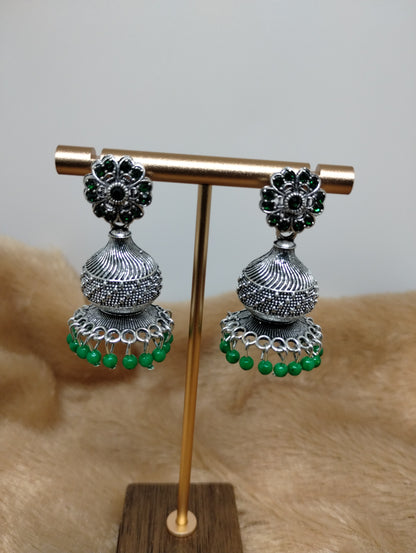 Floral Dome Oxidised Jhumkas