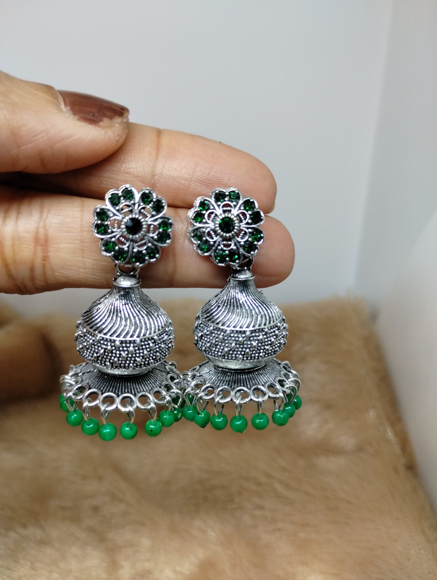 Floral Dome Oxidised Jhumkas