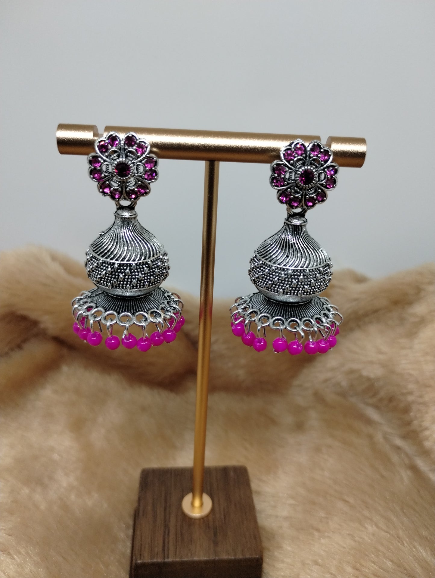 Floral Dome Oxidised Jhumkas